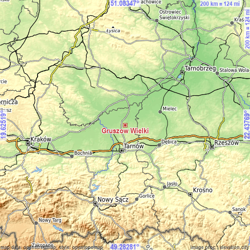 Topographic map of Gruszów Wielki