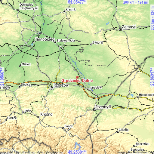 Topographic map of Grodzisko Dolne