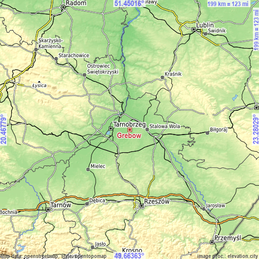 Topographic map of Grębów