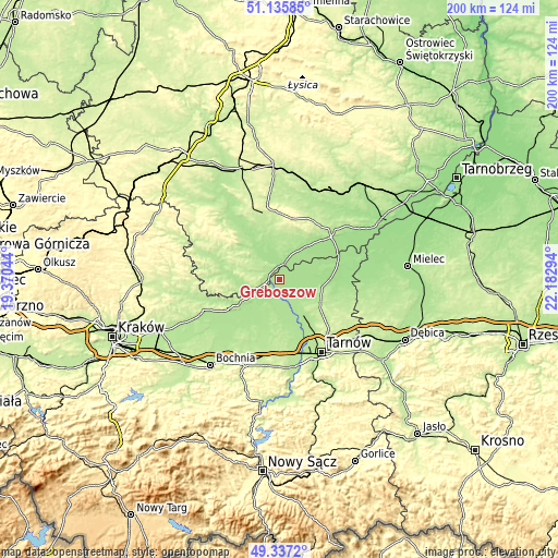 Topographic map of Gręboszów