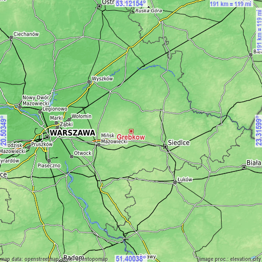 Topographic map of Grębków