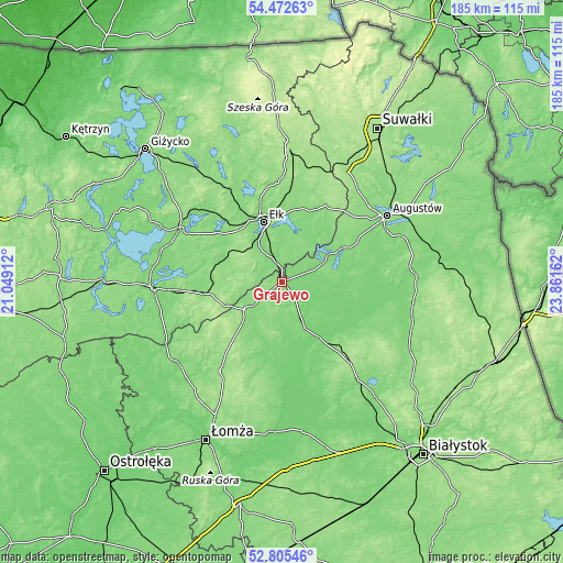 Topographic map of Grajewo