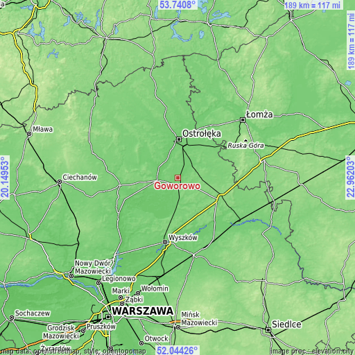 Topographic map of Goworowo