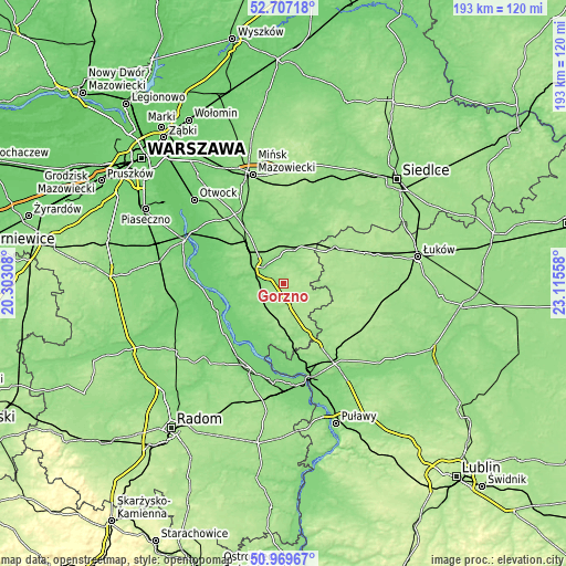 Topographic map of Górzno