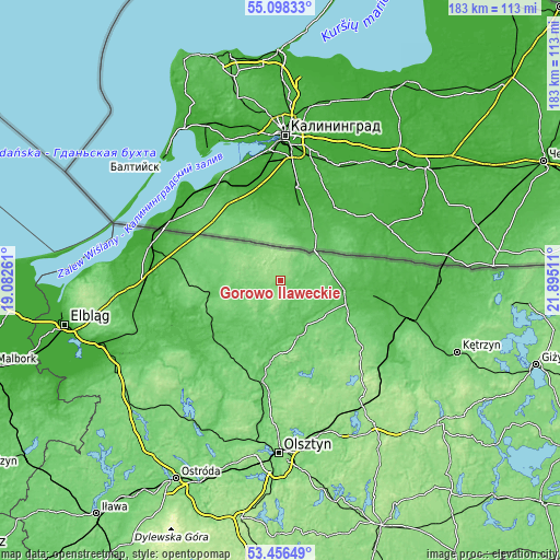 Topographic map of Górowo Iławeckie