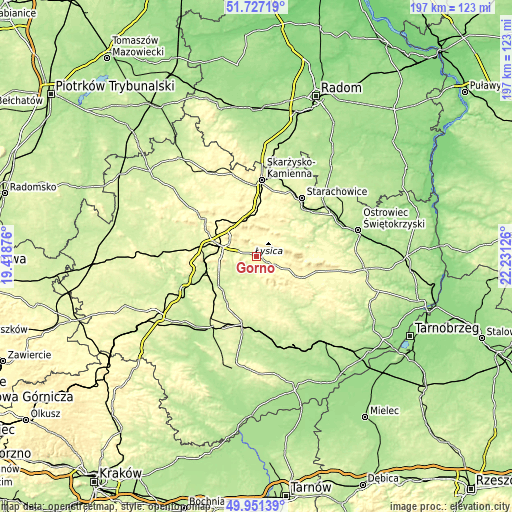 Topographic map of Górno