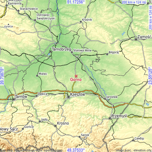 Topographic map of Górno