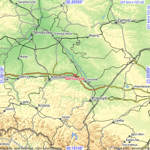 Topographic map of Gorliczyna