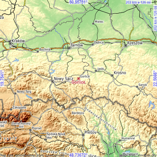 Topographic map of Gorlice