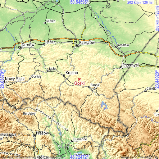 Topographic map of Górki