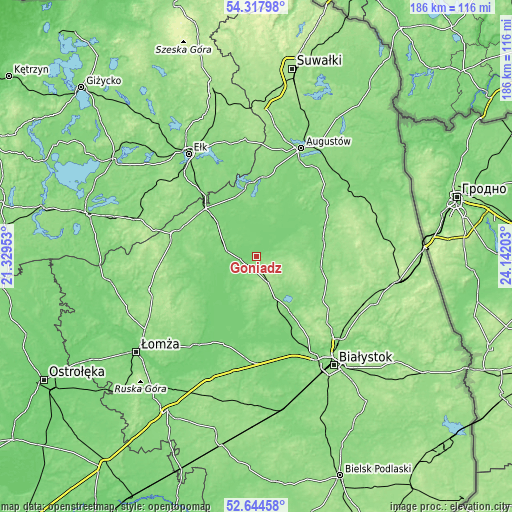 Topographic map of Goniadz