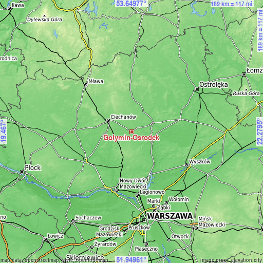Topographic map of Gołymin-Ośrodek