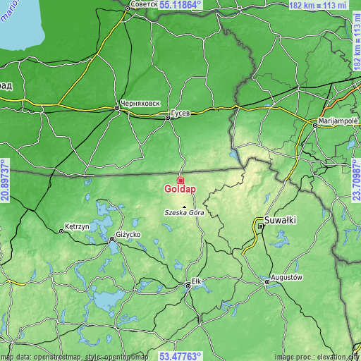 Topographic map of Gołdap