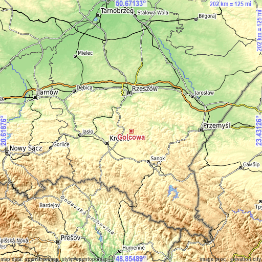 Topographic map of Golcowa