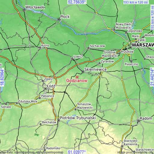 Topographic map of Godzianów