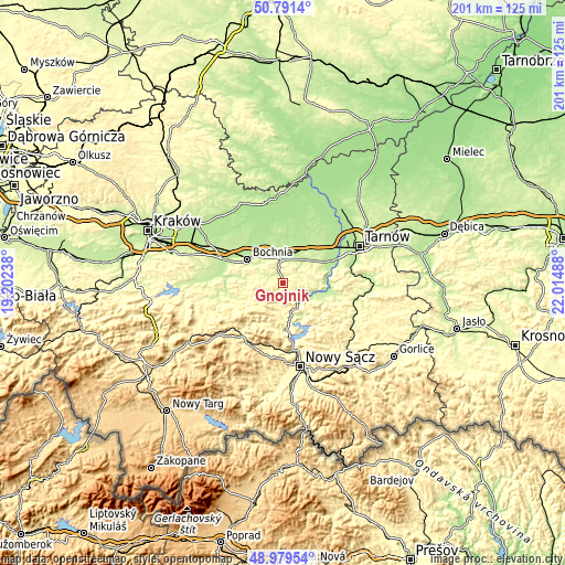 Topographic map of Gnojnik