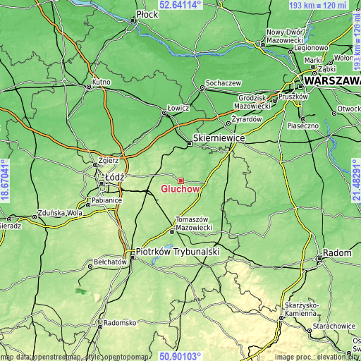 Topographic map of Głuchów