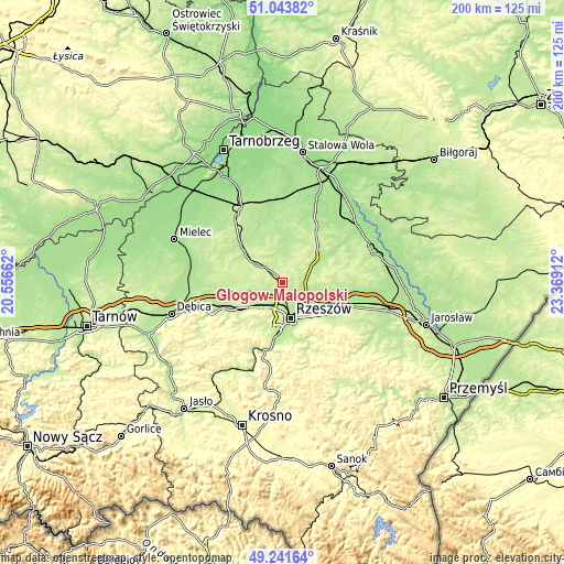 Topographic map of Głogów Małopolski