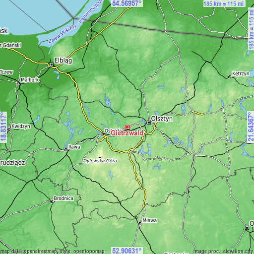 Topographic map of Gietrzwałd