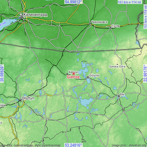 Topographic map of Gierłoż