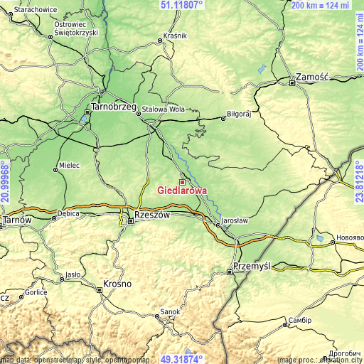 Topographic map of Giedlarowa