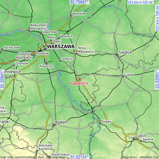 Topographic map of Garwolin