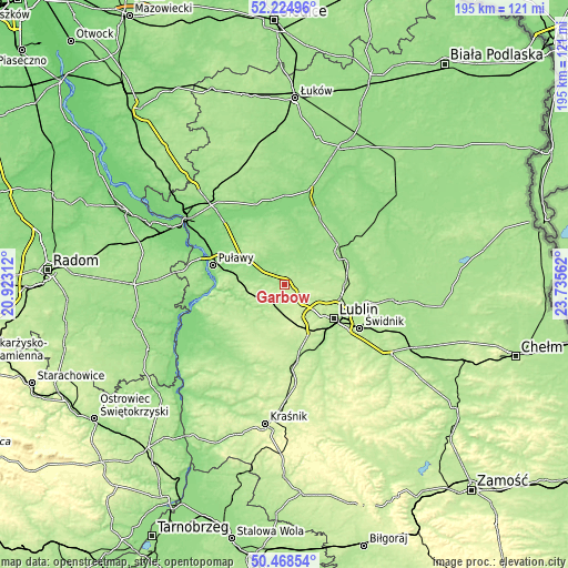 Topographic map of Garbów