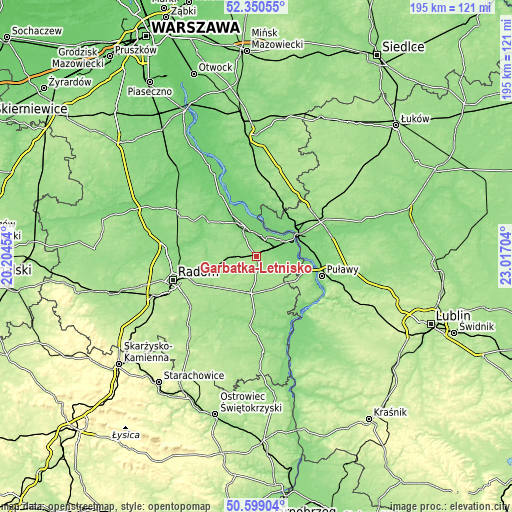 Topographic map of Garbatka-Letnisko