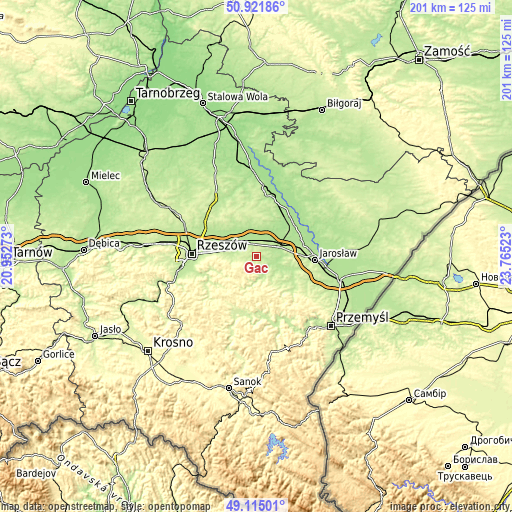 Topographic map of Gać