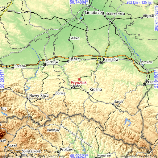 Topographic map of Frysztak