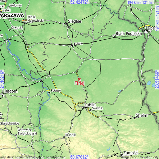 Topographic map of Firlej