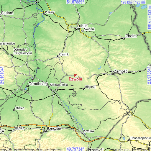 Topographic map of Dzwola