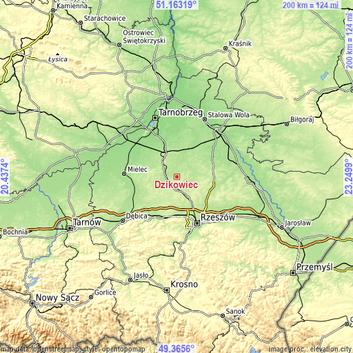 Topographic map of Dzikowiec