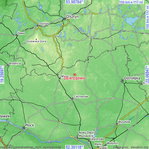 Topographic map of Dzierzgowo