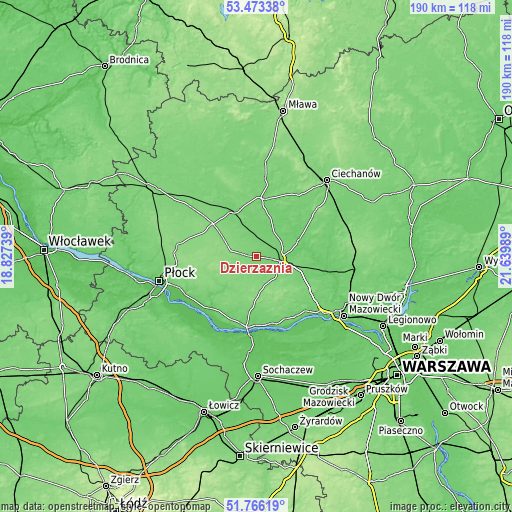 Topographic map of Dzierzążnia