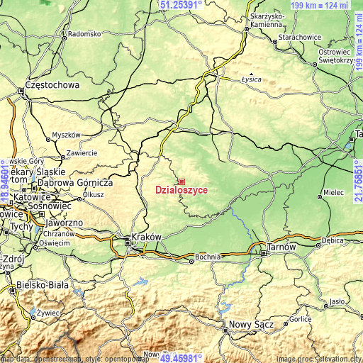 Topographic map of Działoszyce