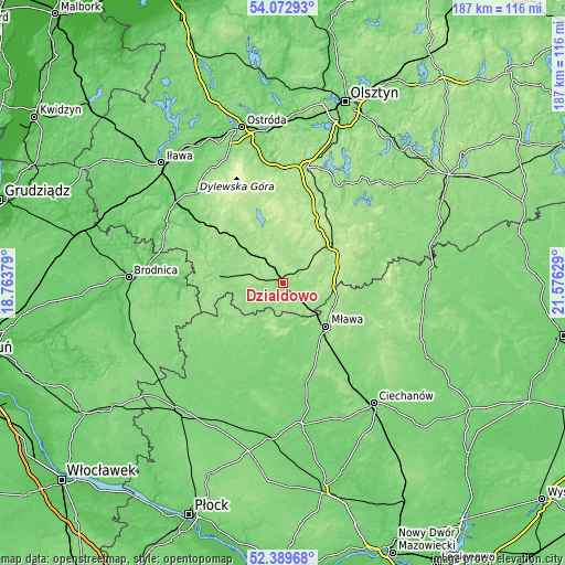 Topographic map of Działdowo