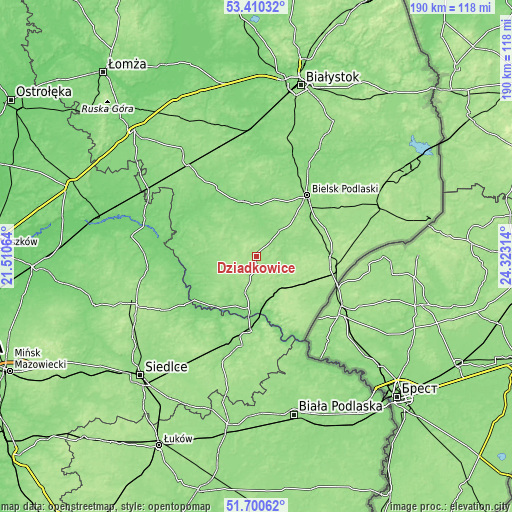 Topographic map of Dziadkowice