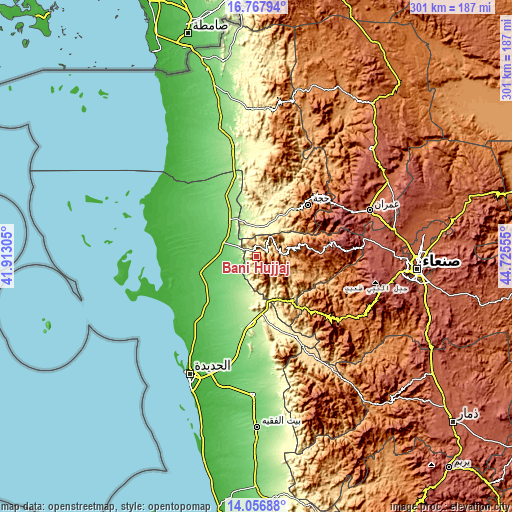 Topographic map of Banī Ḩujjāj