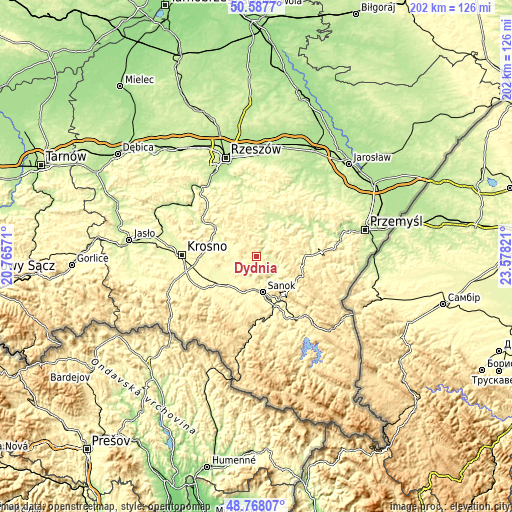 Topographic map of Dydnia