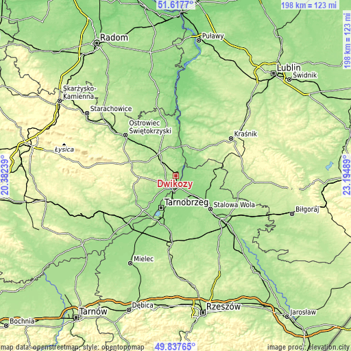 Topographic map of Dwikozy