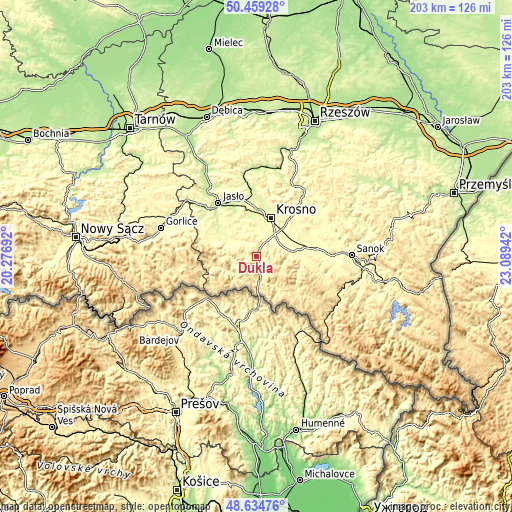 Topographic map of Dukla