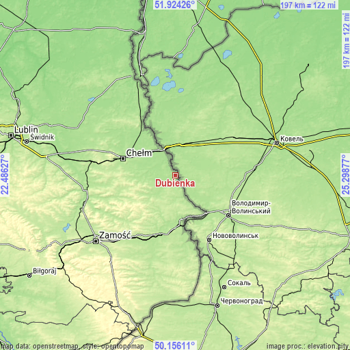 Topographic map of Dubienka