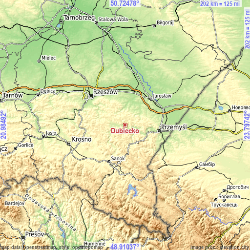 Topographic map of Dubiecko
