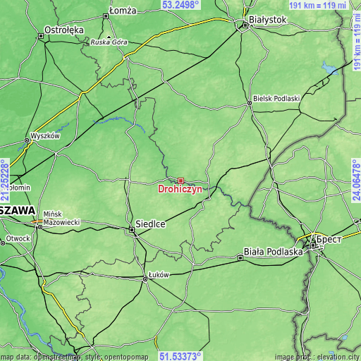 Topographic map of Drohiczyn