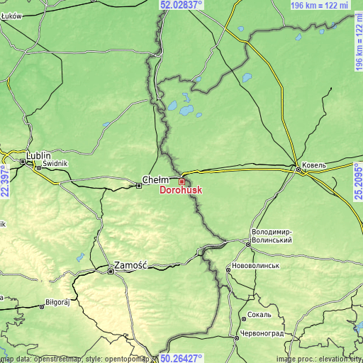 Topographic map of Dorohusk