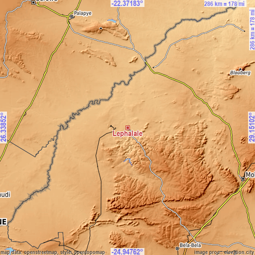 Topographic map of Lephalale