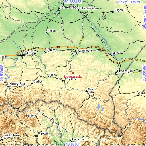 Topographic map of Domaradz