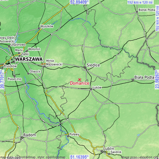 Topographic map of Domanice