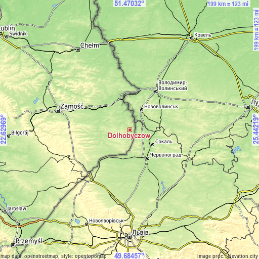 Topographic map of Dołhobyczów